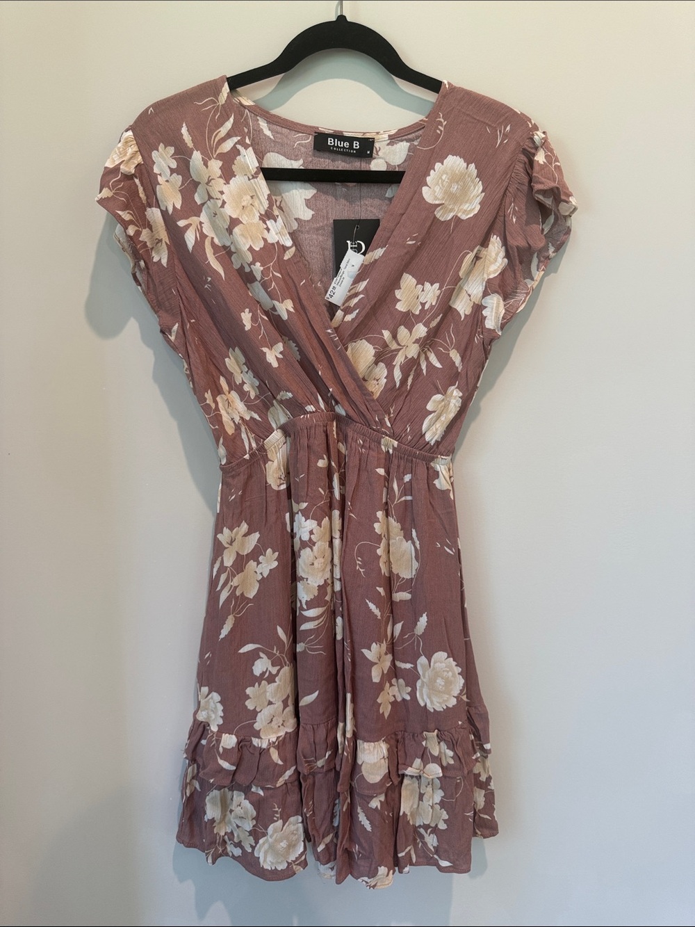 Blue B Dusty Rose Floral Wrap Mini Dress